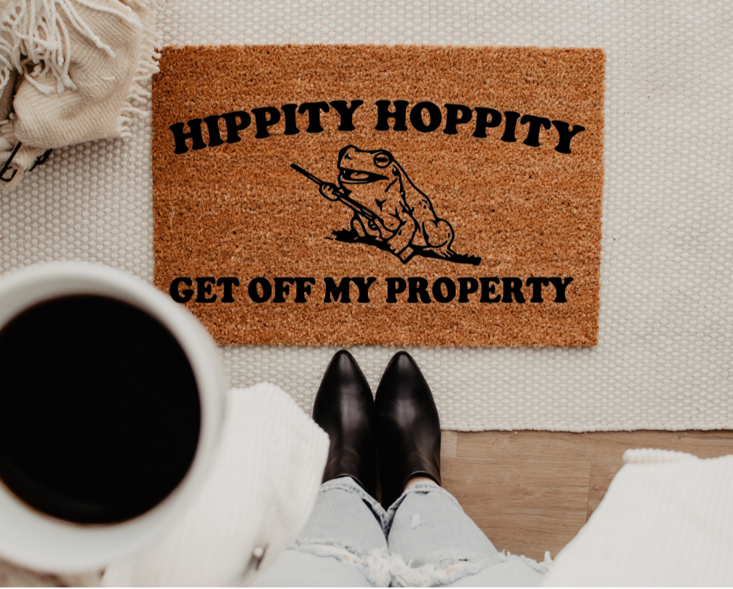 Hippity Hoppity with Frog Hand-Painted Doormat